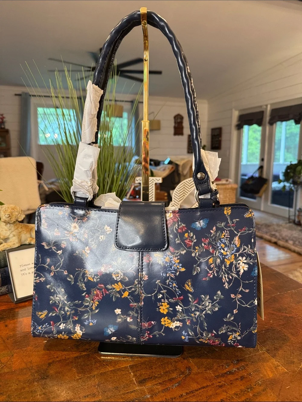 Patricia Nash Navy Floral Satchel with Multicolor Botanical Print